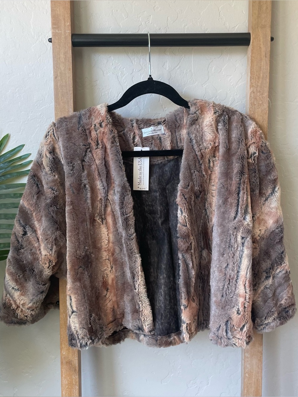 NWT Faux Fur Open Front Jacket Shrug - Taupe Multicolored